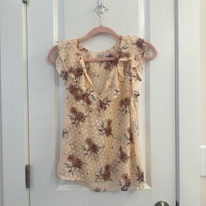 Joie Brown Tan Flutter Sleeve Blouse with Ruffled Embellishments